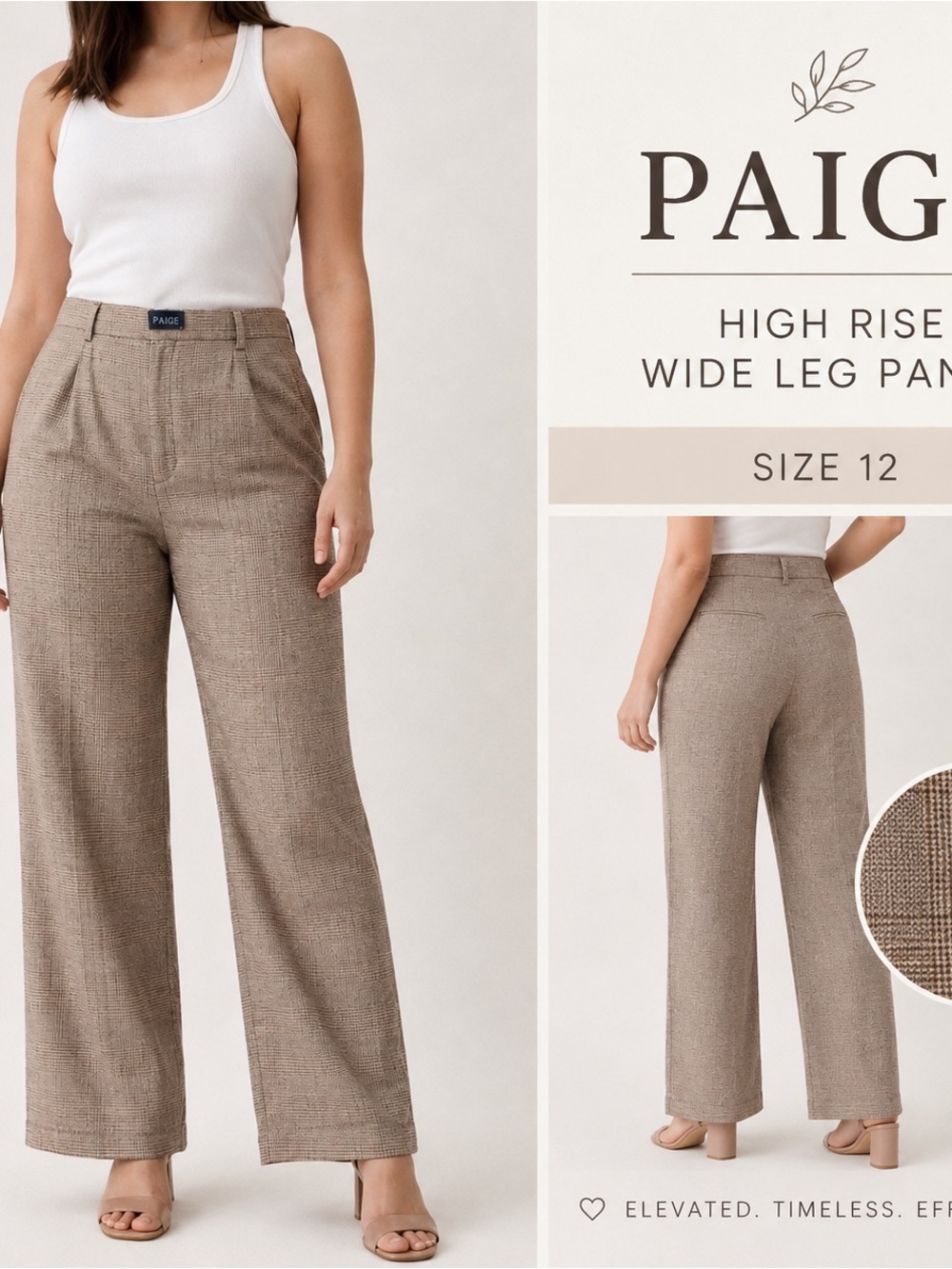 PAIGE Women’s Size 12 Houndstooth Wide Leg Cropped Pants Brown Black